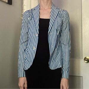 Ralph Lauren Sz 2 Blue/White Striped Buttoned Blazer with 3 Front Pockets